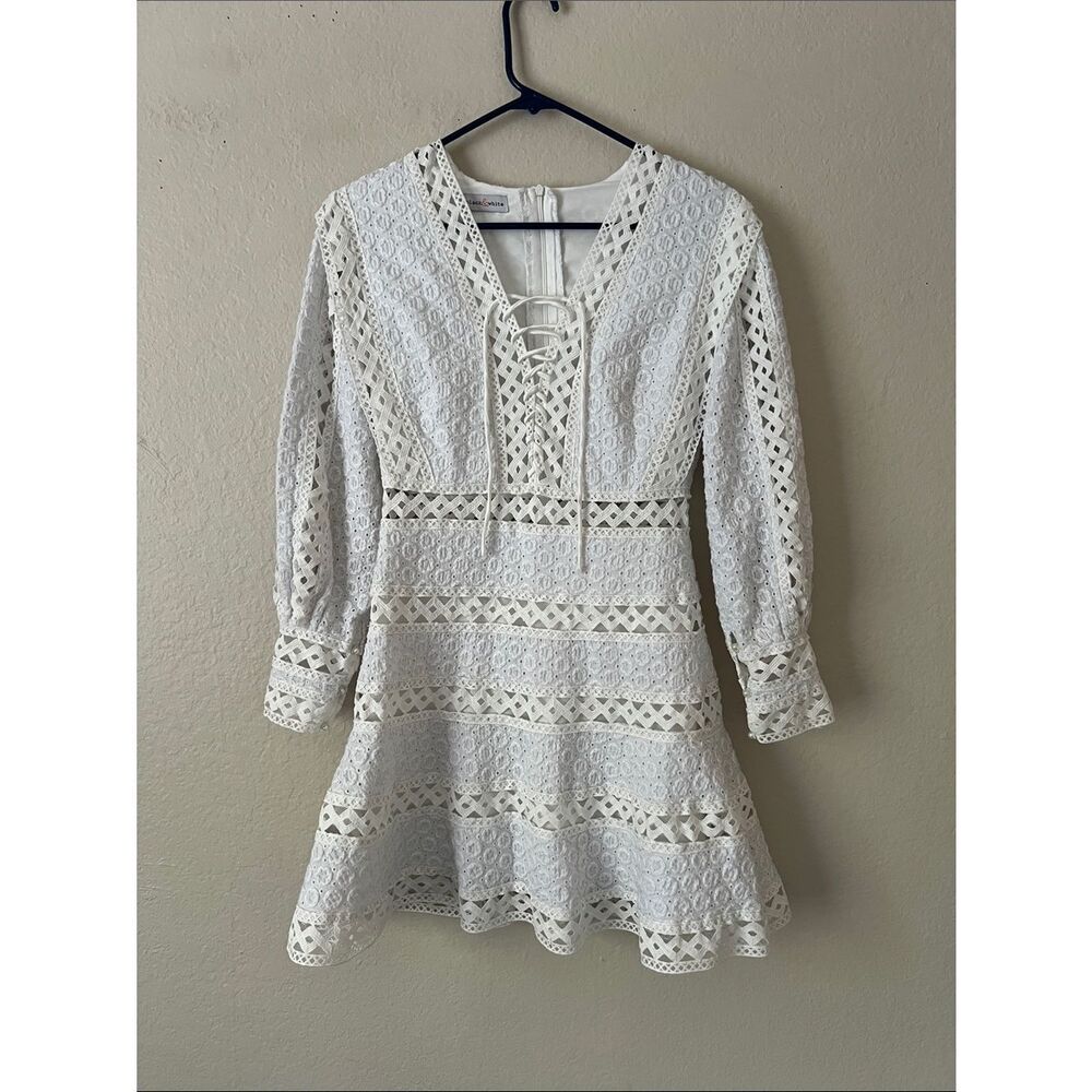 EUC Black& White Women's Lace A-Line Mini Dress with Eyelet Trim Size Unknown